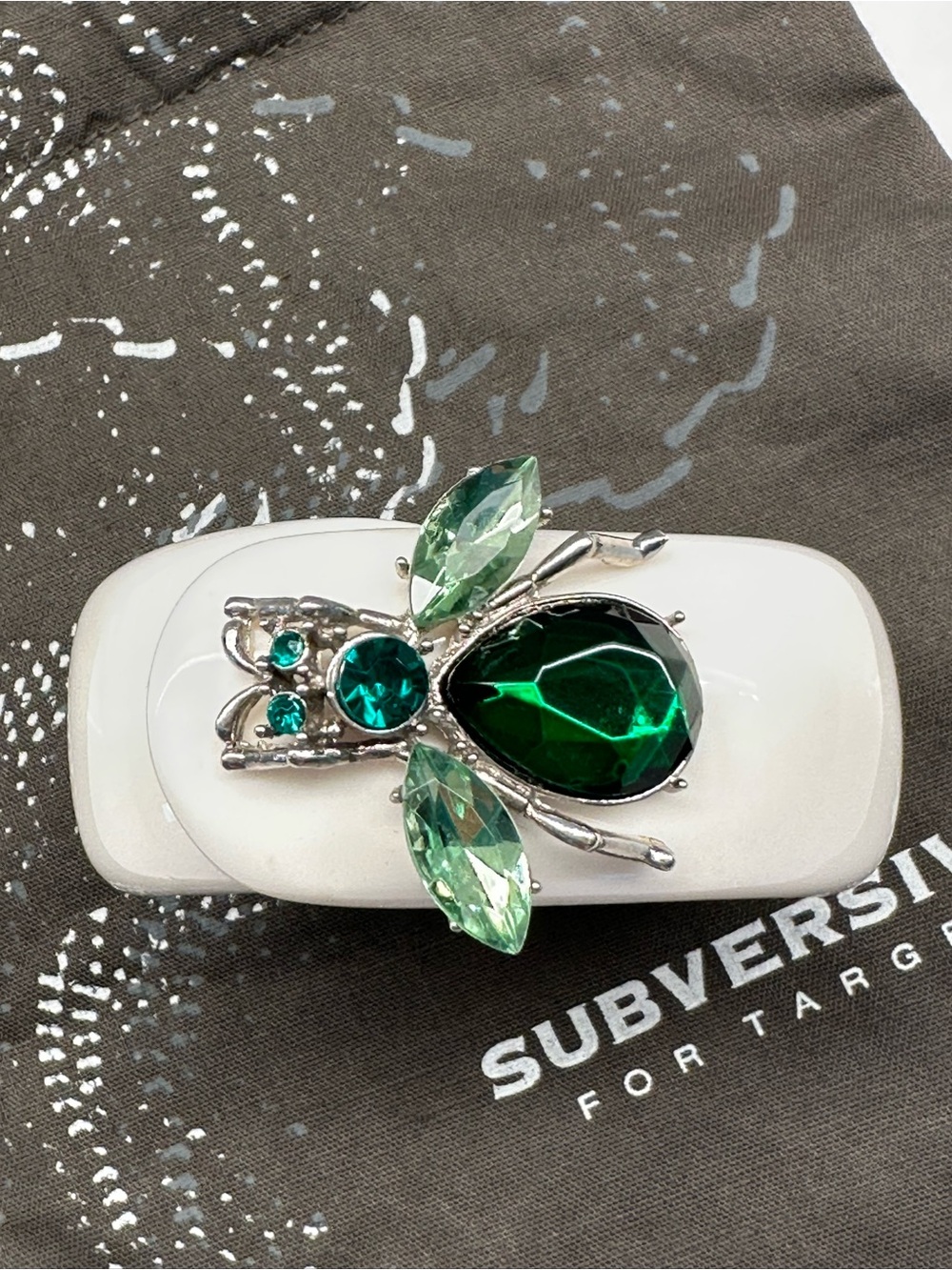 Vintage White Bracelet with Green Jeweled Bug Subversive for Target 2008
